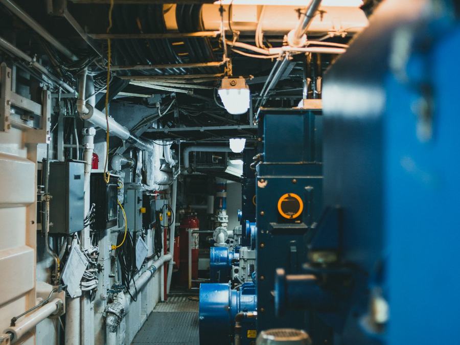 Machinery space aboard a working vessel